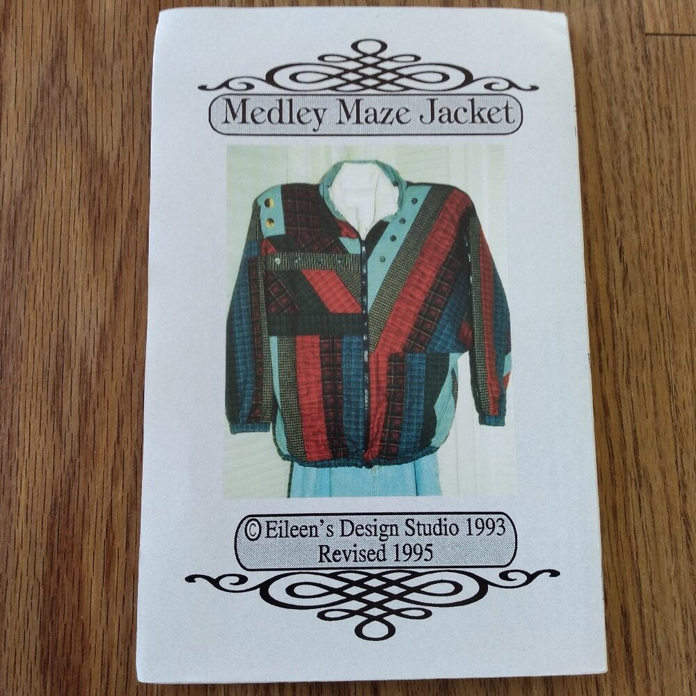 Vintage 90s Quilted Jacket Sewing Pattern XS-XL Strip Pieced Zipper Coat